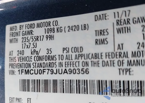 2018 Ford Escape S z USA, uszkodzony, nr VIN 1FMCU0F79JUA90356